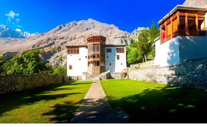 Front view of Khaplu Fort in Gilgit-Baltistan, Pakistan, showcasing its intricate architecture and historic significance.