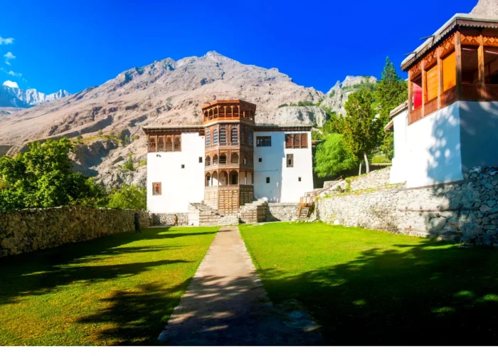 Front view of Khaplu Fort in Gilgit-Baltistan, Pakistan, showcasing its intricate architecture and historic significance.